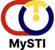 MySTI logo with interlocking red and blue circles and a yellow central icon