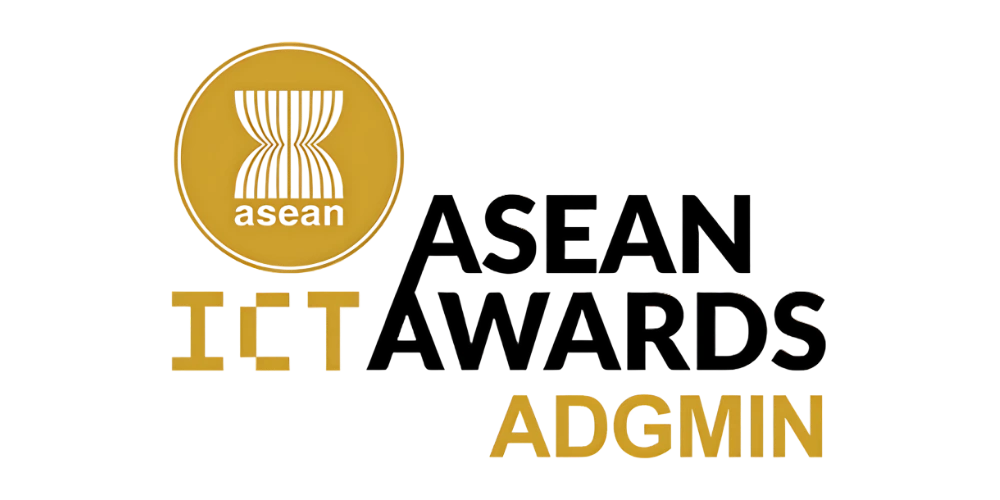 Official logo of the ASEAN ICT Awards ADGMIN, featuring the gold ASEAN emblem and stylized text